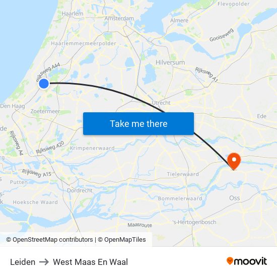 Leiden to West Maas En Waal map