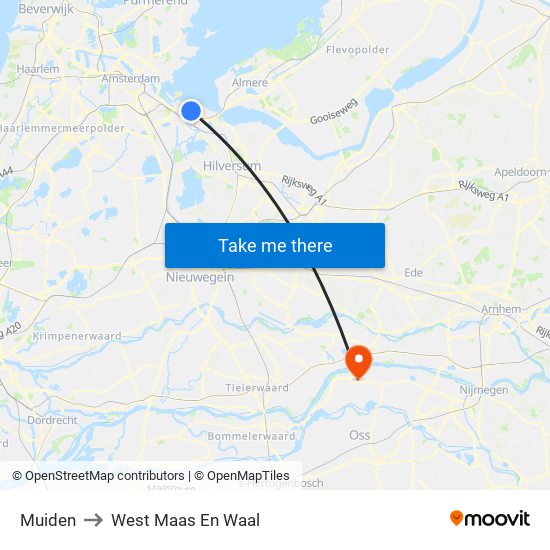 Muiden to West Maas En Waal map