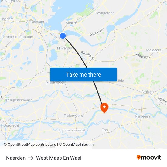 Naarden to West Maas En Waal map