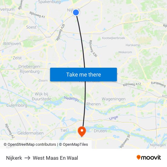 Nijkerk to West Maas En Waal map