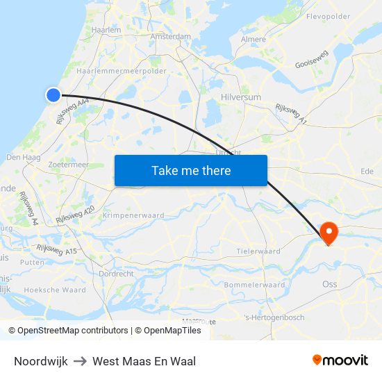 Noordwijk to West Maas En Waal map