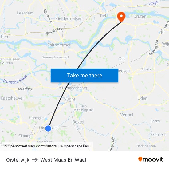 Oisterwijk to West Maas En Waal map