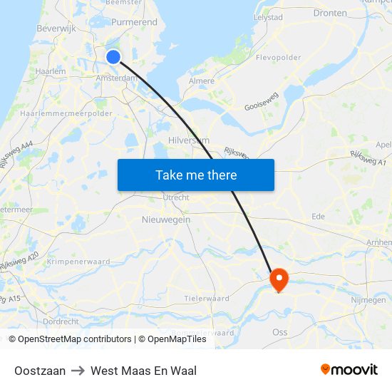 Oostzaan to West Maas En Waal map