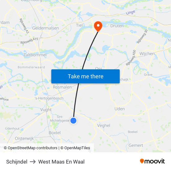 Schijndel to West Maas En Waal map