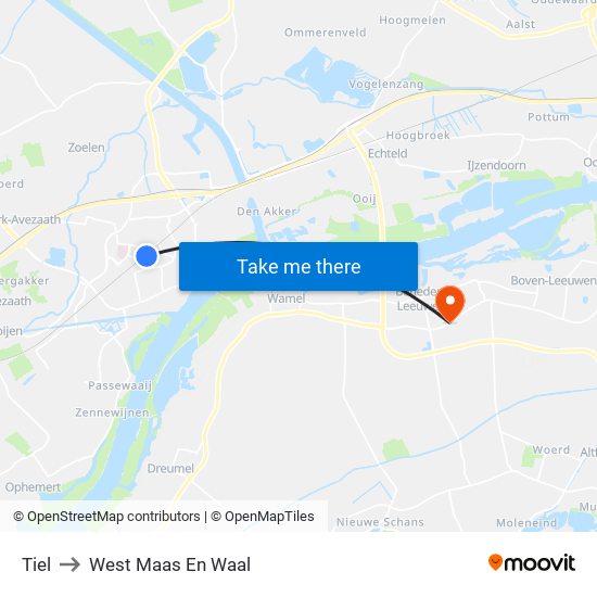 Tiel to West Maas En Waal map