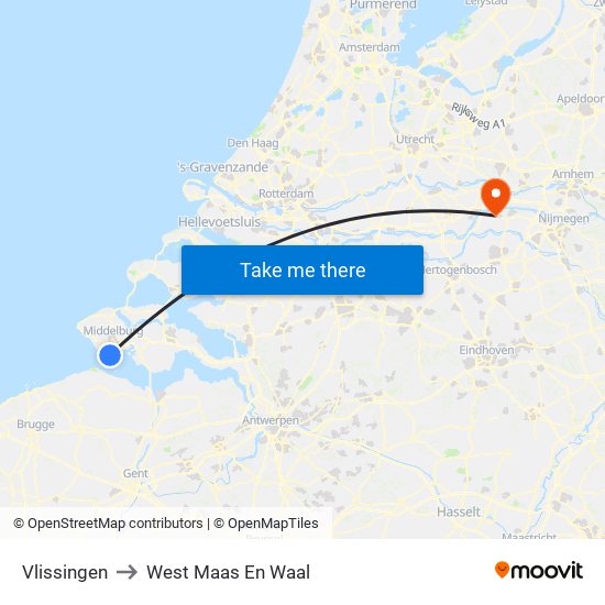 Vlissingen to West Maas En Waal map