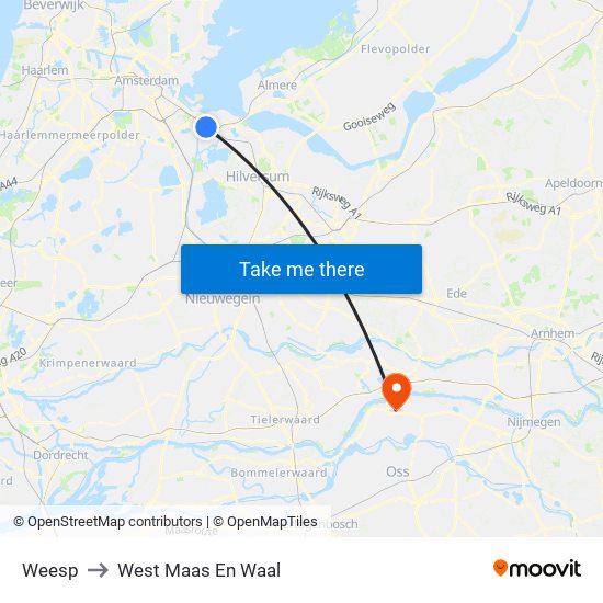 Weesp to West Maas En Waal map