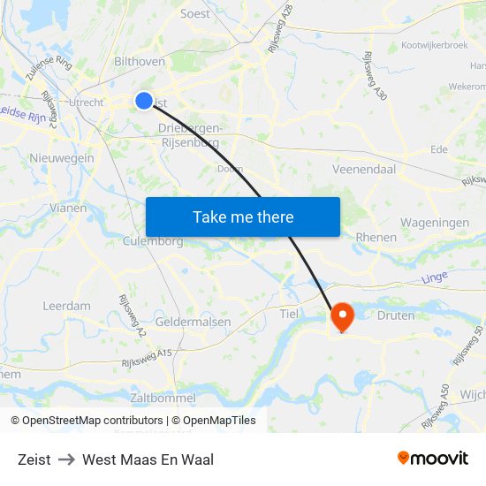 Zeist to West Maas En Waal map