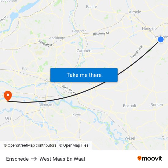 Enschede to West Maas En Waal map