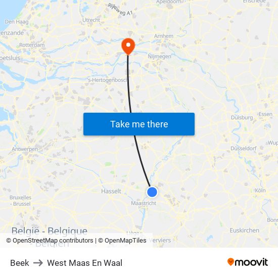 Beek to West Maas En Waal map