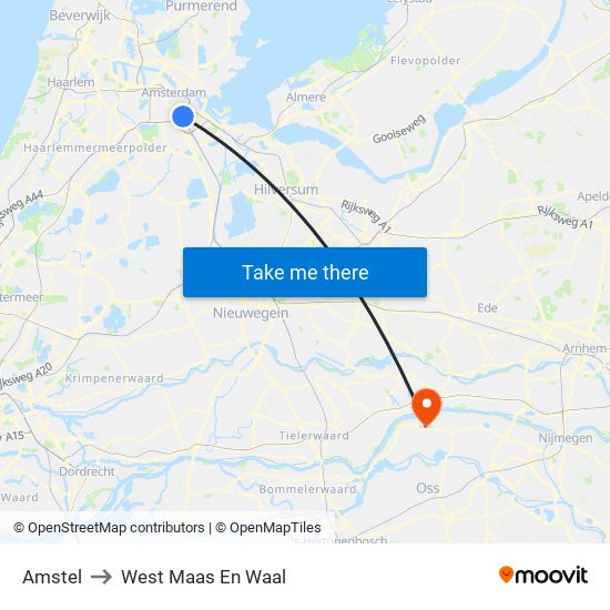 Amstel to West Maas En Waal map