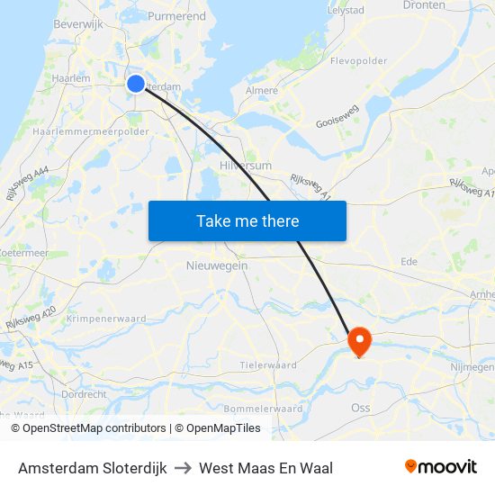 Amsterdam Sloterdijk to West Maas En Waal map