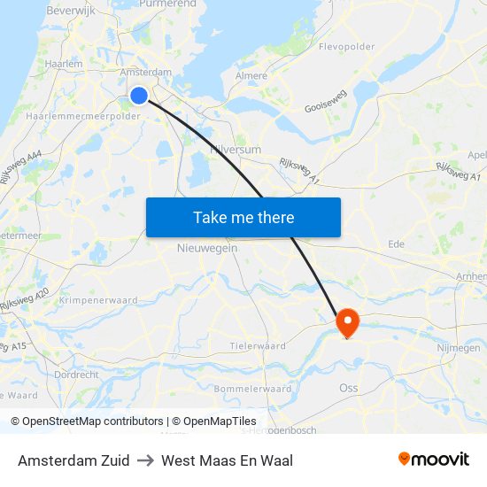 Amsterdam Zuid to West Maas En Waal map