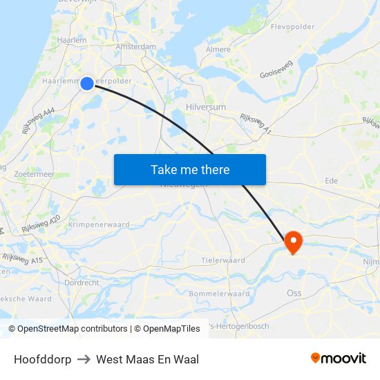 Hoofddorp to West Maas En Waal map