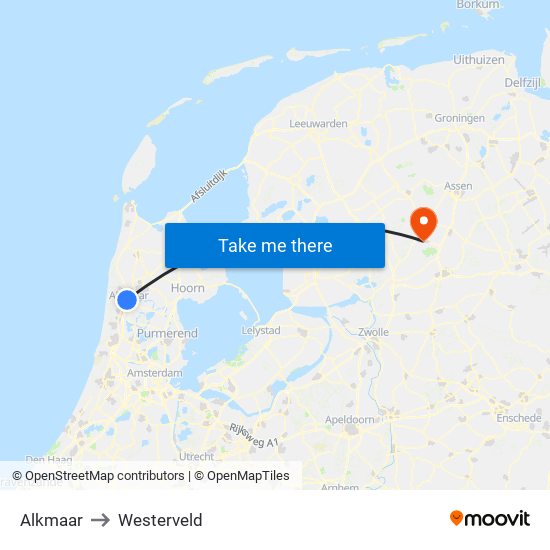 Alkmaar to Westerveld map