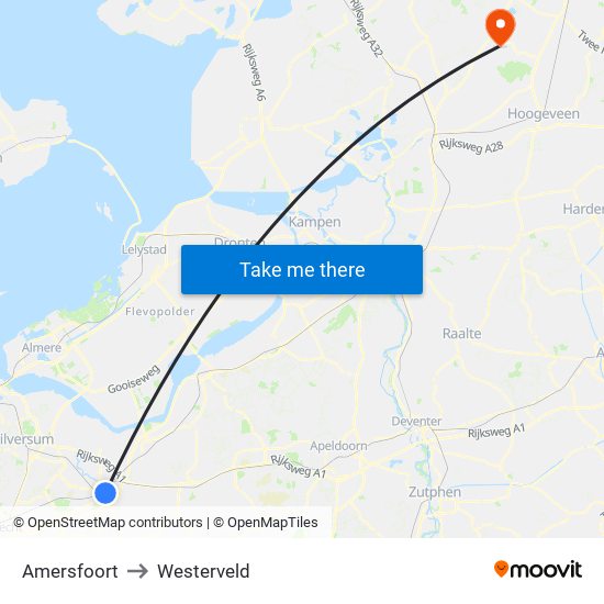 Amersfoort to Westerveld map