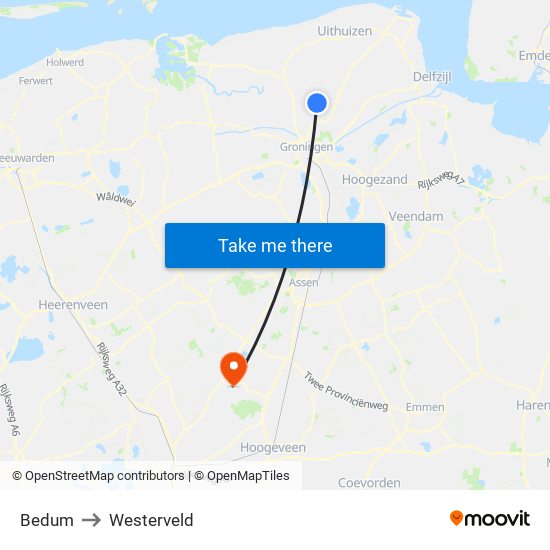 Bedum to Westerveld map