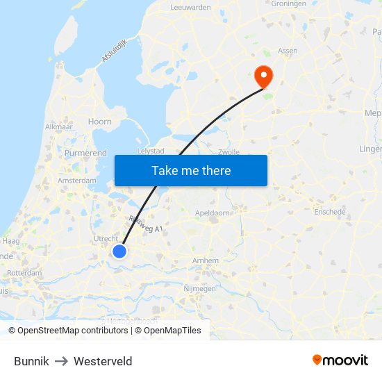 Bunnik to Westerveld map