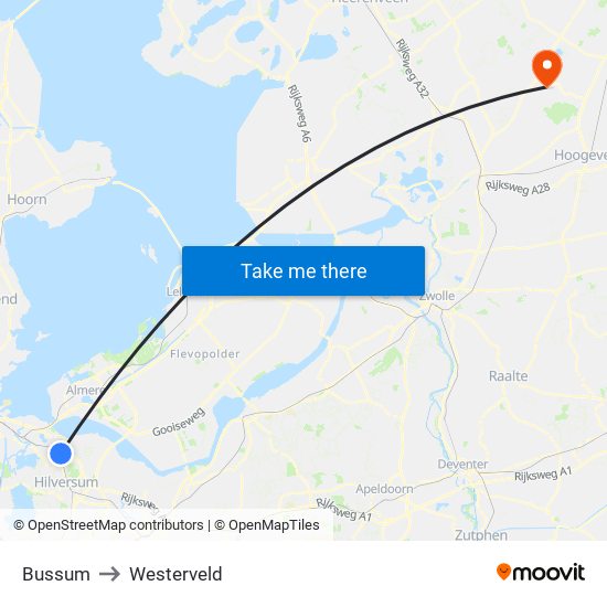 Bussum to Westerveld map