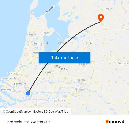 Dordrecht to Westerveld map