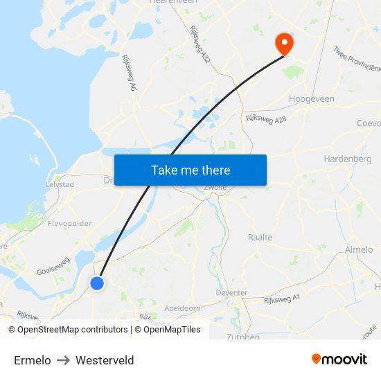 Ermelo to Westerveld map