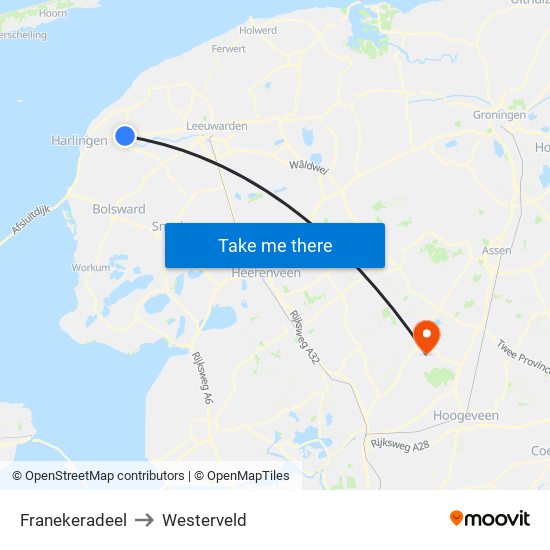 Franekeradeel to Westerveld map