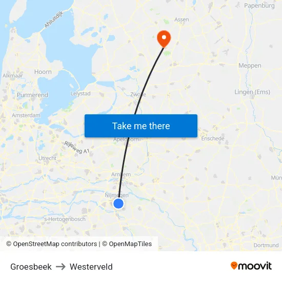 Groesbeek to Westerveld map