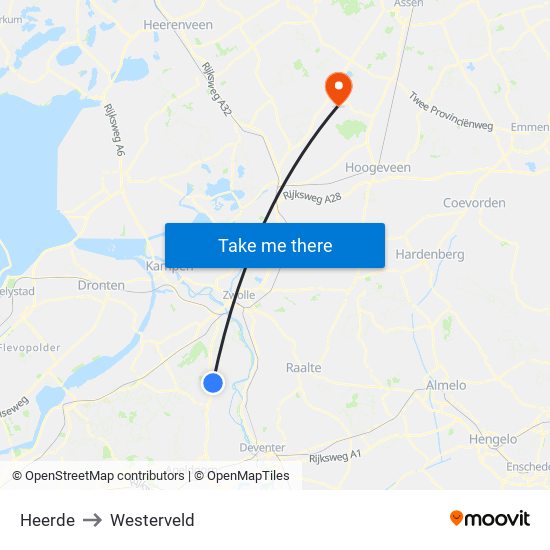 Heerde to Westerveld map