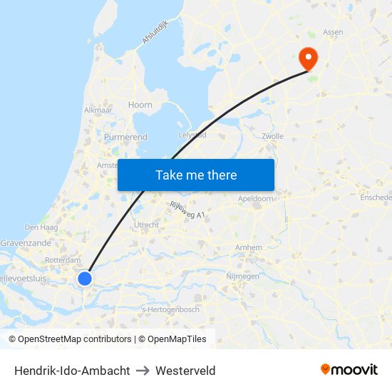 Hendrik-Ido-Ambacht to Westerveld map