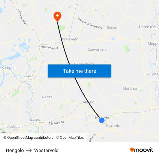 Hengelo to Westerveld map