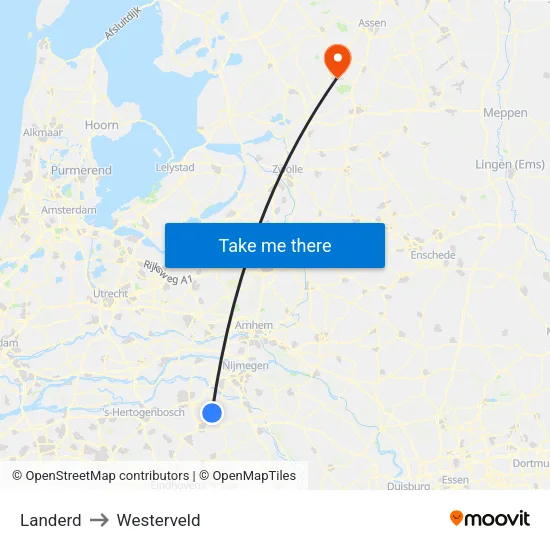 Landerd to Westerveld map