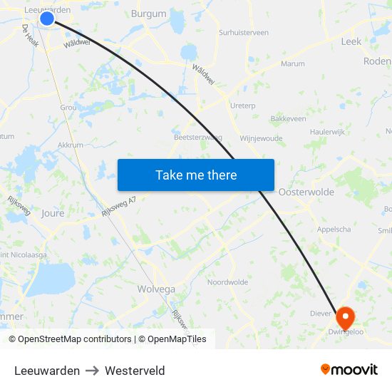 Leeuwarden to Westerveld map