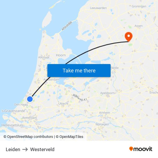 Leiden to Westerveld map