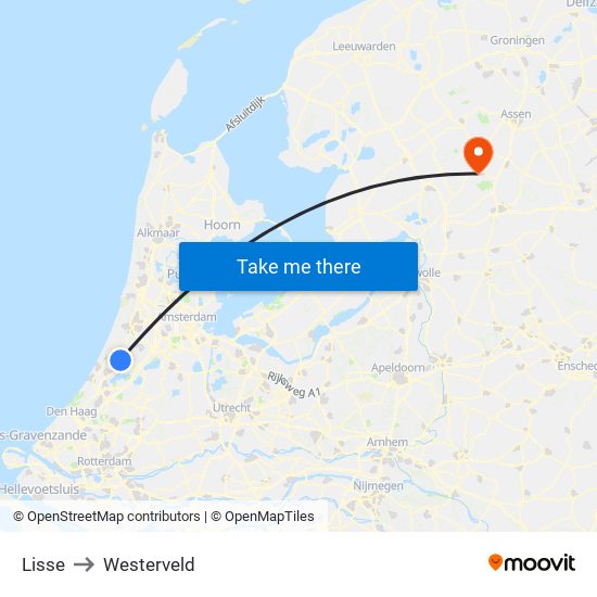 Lisse to Westerveld map