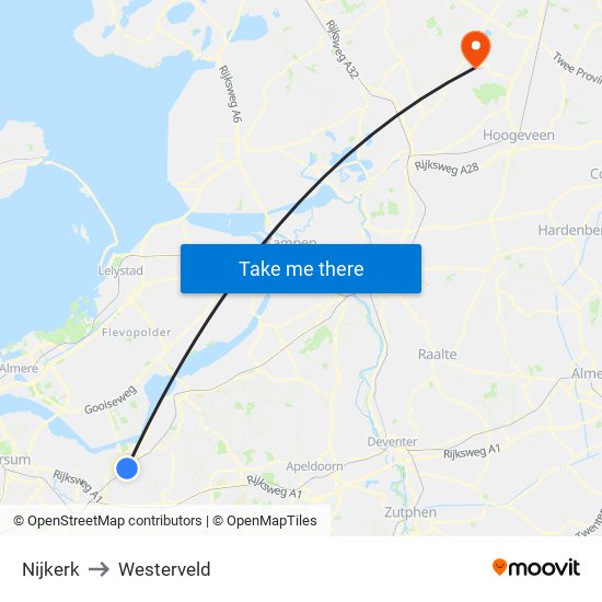 Nijkerk to Westerveld map