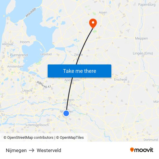 Nijmegen to Westerveld map