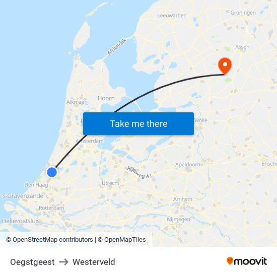 Oegstgeest to Westerveld map