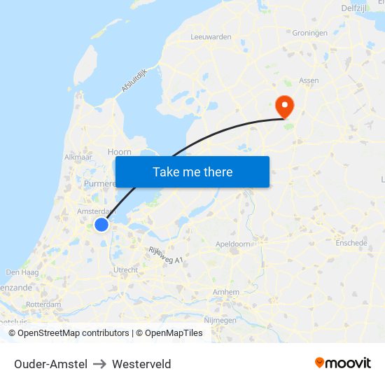 Ouder-Amstel to Westerveld map