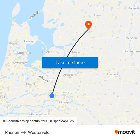 Rhenen to Westerveld map