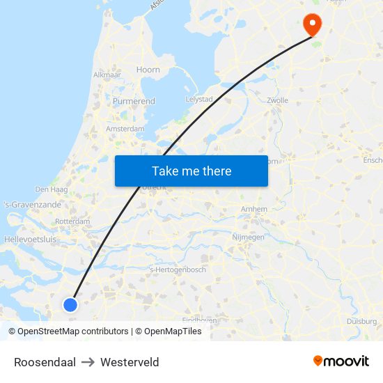 Roosendaal to Westerveld map