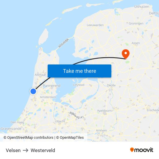 Velsen to Westerveld map
