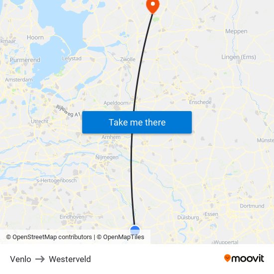 Venlo to Westerveld map