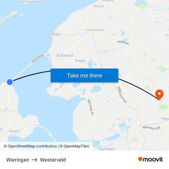 Wieringen to Westerveld map
