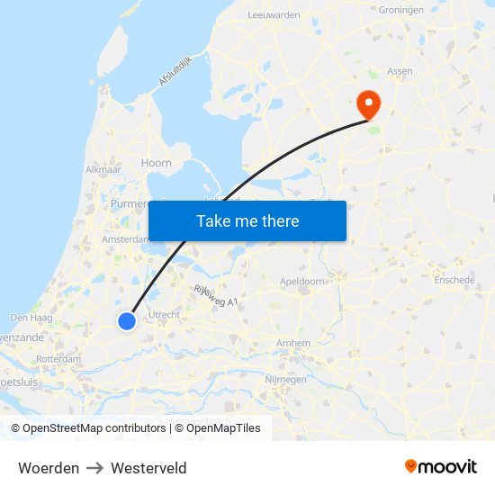 Woerden to Westerveld map