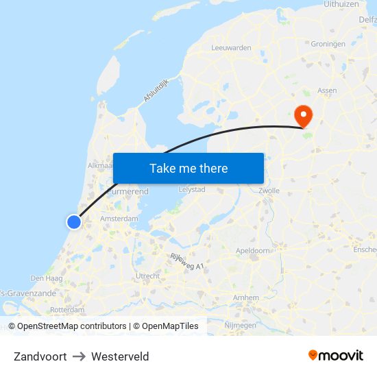 Zandvoort to Westerveld map