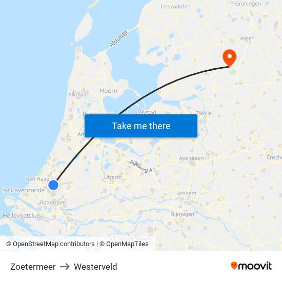 Zoetermeer to Westerveld map