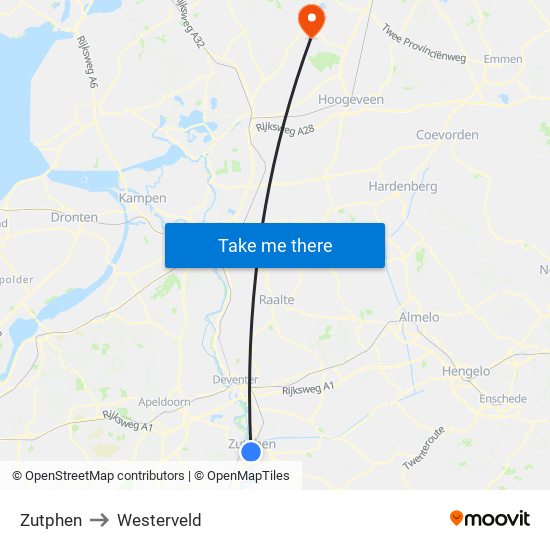 Zutphen to Westerveld map
