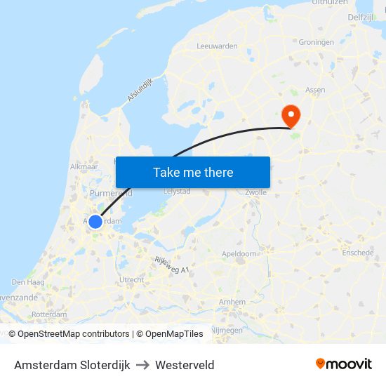 Amsterdam Sloterdijk to Westerveld map