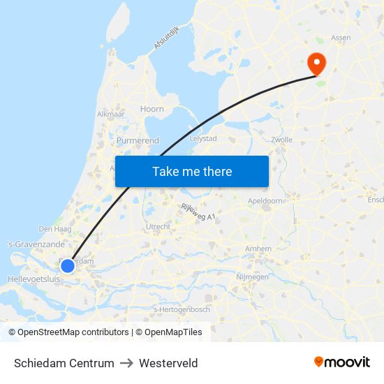 Schiedam Centrum to Westerveld map