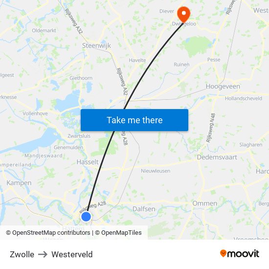 Zwolle to Westerveld map